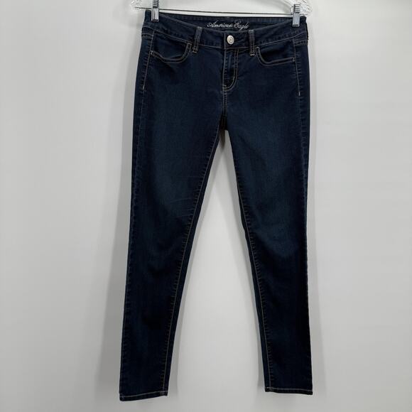 American Eagle Jeans Womens 4 Blue Dark Wash Jegging Low Rise Skinny Stretch - Picture 1 of 14